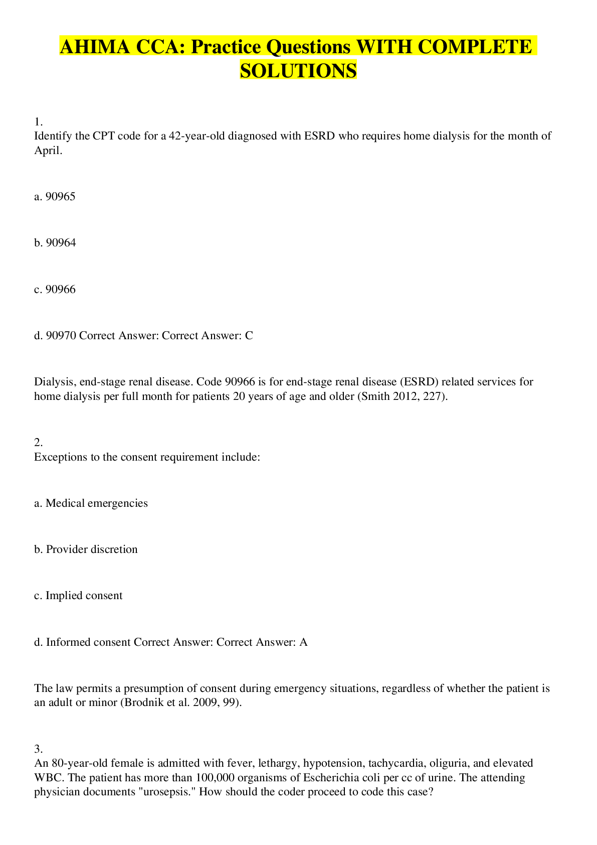 Preview image for AHIMA CCA: Practice Questions WITH COMPLETE SOLUTIONS